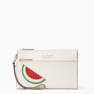 Kate Spade What A Melon Watermelon Medium Leather Wristlet Cream White